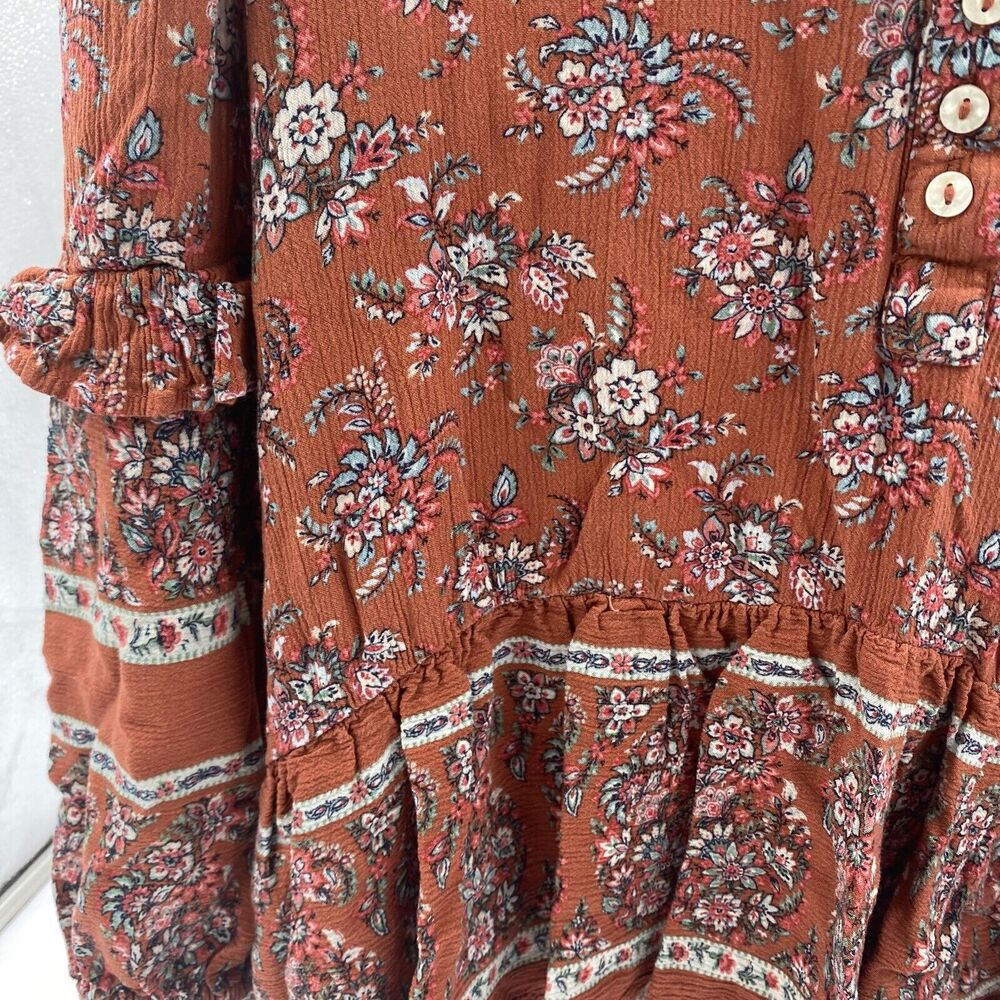 Womens Size M American Eagle Floral Print Rust Orange Boho Prairie Top - Picture 3 of 9